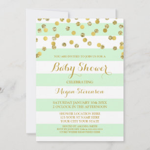 Mint Stripes Gold Confetti Baby shower Kaart
