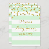 Mint Stripes Gold Confetti Baby shower Uitnodiging (Voorkant / Achterkant)