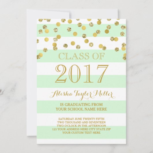 Mint Stripes Gold Confetti Photo 2017 Afstuderen Kaart (Voorkant)
