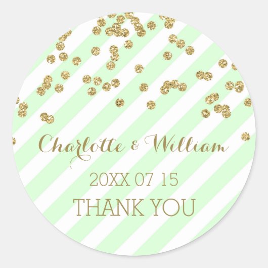 Mint Stripes Goud Confetti Bruiloft Favor Labels (Voorkant)