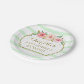 Mint Stripes Goud Roze Bloemen Baby shower Bord (Gekanteld)