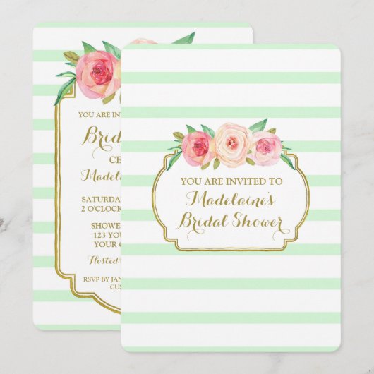 Mint Stripes Goud Roze Bloemen Vrijgezellenfeest Kaart (Voorkant / Achterkant)