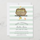 Mint Stripes Grey Owl Baby Shower-uitnodigingen Kaart (Voorkant)