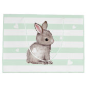 Mint Stripes Hart Grijs Konijntje Gift Bag Groot Cadeauzakje (Achterkant)