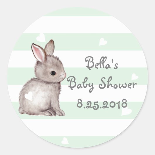 Mint Stripes Heart Bunny Baby shower Stickers (Voorkant)