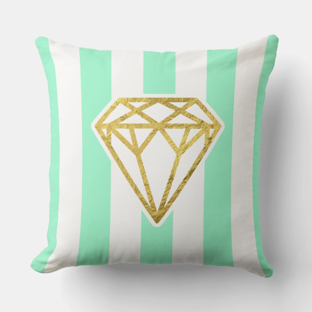 Mint Stripes met Gold Foil Diamond Kussen (Voorkant)