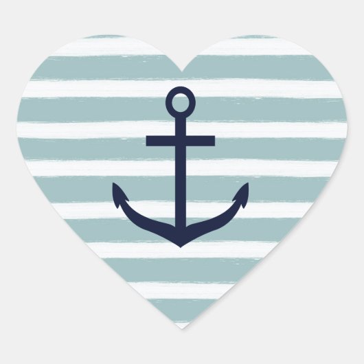Mint Stripes Nautical Anchor Hart Sticker (Voorkant)