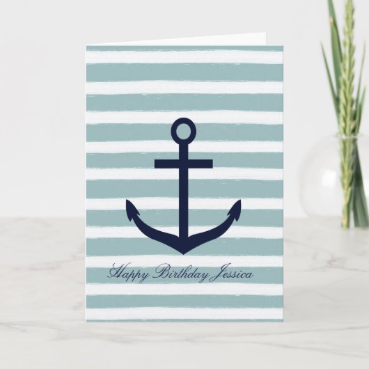 Mint Stripes Nautical Anchor Kaart (Voorkant)