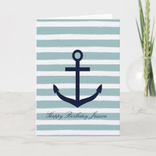 Mint Stripes Nautical Anchor Kaart