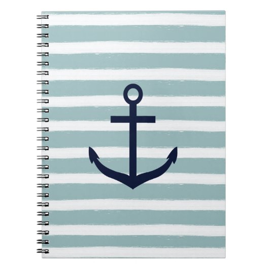 Mint Stripes Nautical Anchor Notitieboek (Voorkant)