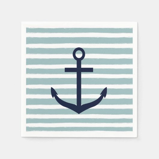 Mint Stripes Nautical Anchor Servetten (Voorkant)