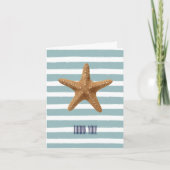 Mint Stripes Nautisch Zeesterren Strand Dank u Bedankkaart (Voorkant)
