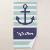 Mint Stripes Navy Anchor Script Name Bath Towel Badhanddoek (Badhanddoek)