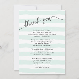 Mint Stripes neutraal Baby shower gedicht Bedankkaart