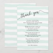 Mint Stripes neutraal Baby shower gedicht Bedankkaart (Voorkant / Achterkant)