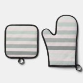 Mint Stripes Ombre Ovenwant & Pannenlap Set (Voorkant)