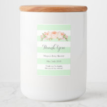 Mint Stripes Perzik Bloemen Baby shower Label