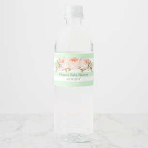 Mint Stripes Pink Floral Baby shower Label Waterfles Etiket