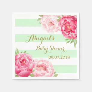 Mint Stripes Pink Waterverf Baby shower Napkins Servetten