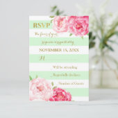 Mint Stripes Roze Bloemen Goud Bruiloft RSVP (Staand voorkant)