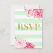 Mint Stripes Roze Bloemen Goud Bruiloft RSVP (Achterkant)