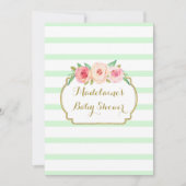Mint Stripes Roze Waterverf Bloemen Baby shower Kaart (Voorkant)