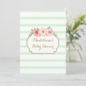 Mint Stripes Roze Waterverf Bloemen Baby shower Kaart (Staand voorkant)