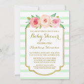 Mint Stripes Roze Waterverf Bloemen Baby shower Kaart (Achterkant)