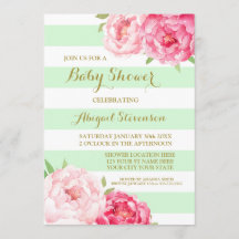 Mint Stripes Roze Waterverf Bloemen Baby shower