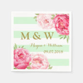 Mint Stripes Roze Waterverf Bruiloft Monogram Servetten (Voorkant)