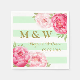 Mint Stripes Roze Waterverf Bruiloft Monogram Servetten