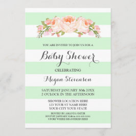 Mint Stripes Waterverf Floral Baby shower Kaart