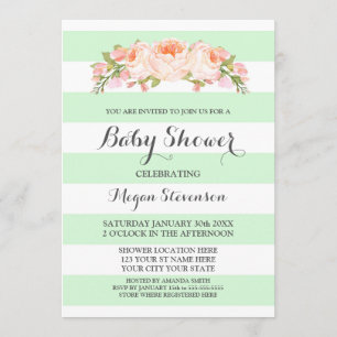 Mint Stripes Waterverf Floral Baby shower Kaart