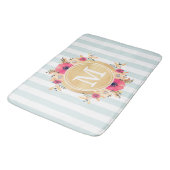 Mint Stripes Waterverf Flowers Faux Gold Monogram Badmat (Gekanteld)