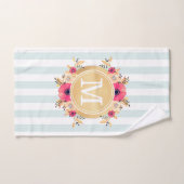 Mint Stripes Waterverf Flowers Faux Gold Monogram Handdoek (Handdoek)