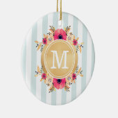 Mint Stripes Waterverf Flowers Faux Gold Monogram Keramisch Ornament (Rechts)