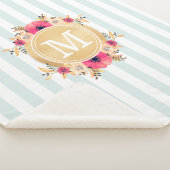 Mint Stripes Waterverf Flowers Faux Gold Monogram Sherpa Deken (3/4)