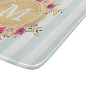 Mint Stripes Waterverf Flowers Faux Gold Monogram Snijplank (Hoek)
