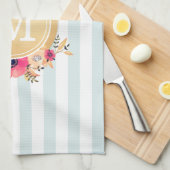 Mint Stripes Waterverf Flowers Faux Gold Monogram Theedoek (Quarter Fold)