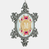 Mint Stripes Waterverf Flowers Faux Gold Monogram Tin Sneeuwvlok Ornament (Links)