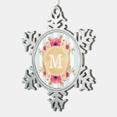 Mint Stripes Waterverf Flowers Faux Gold Monogram Tin Sneeuwvlok Ornament (Rechts)