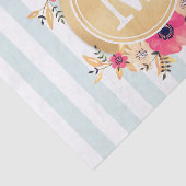 Mint Stripes Waterverf Flowers Faux Gold Monogram Tissuepapier (Detail)