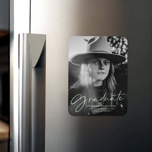 Mint Stylish Script Afstuderen Announounounge Foto Magneet