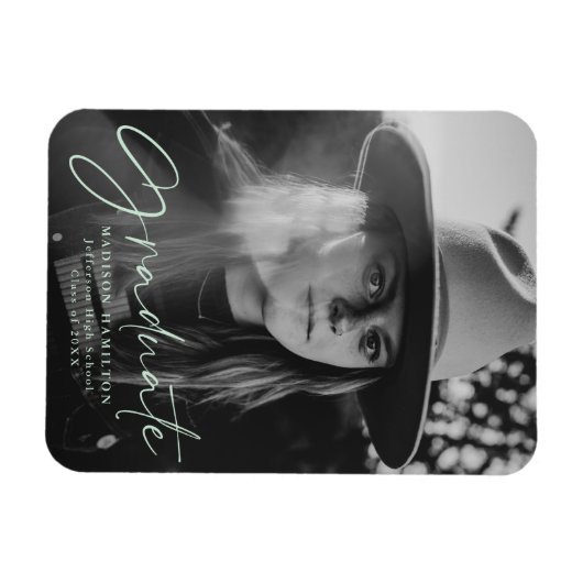 Mint Stylish Script Afstuderen Announounounge Foto Magneet (Horizontaal)