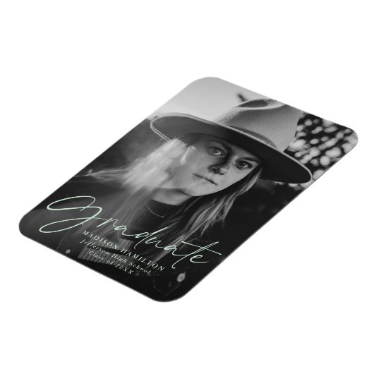 Mint Stylish Script Afstuderen Announounounge Foto Magneet (Linkerzijde)