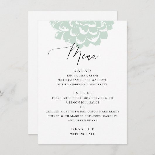 Mint succulent. Eenvoudige steekcactus bruiloft Menu (Voorkant / Achterkant)