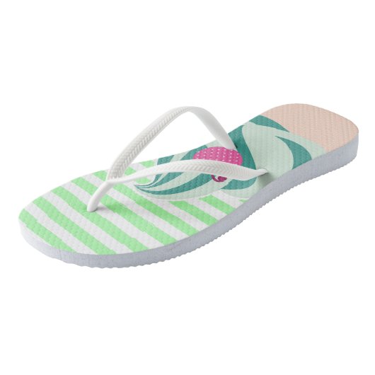 Mint Swirl Ice Cream Striped Cute Teenslippers (Schuin)