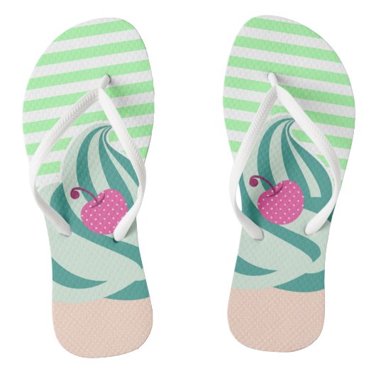 Mint Swirl Ice Cream Striped Cute Teenslippers (Voetbed)