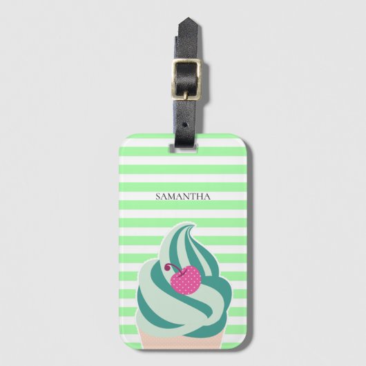 Mint Swirl Ice Cream Striped Persoonlijk Bagagelabel (Voorkant (verticaal))