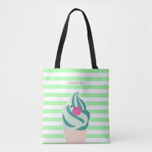 Mint Swirl Ice Cream Striped Persoonlijk Tote Bag